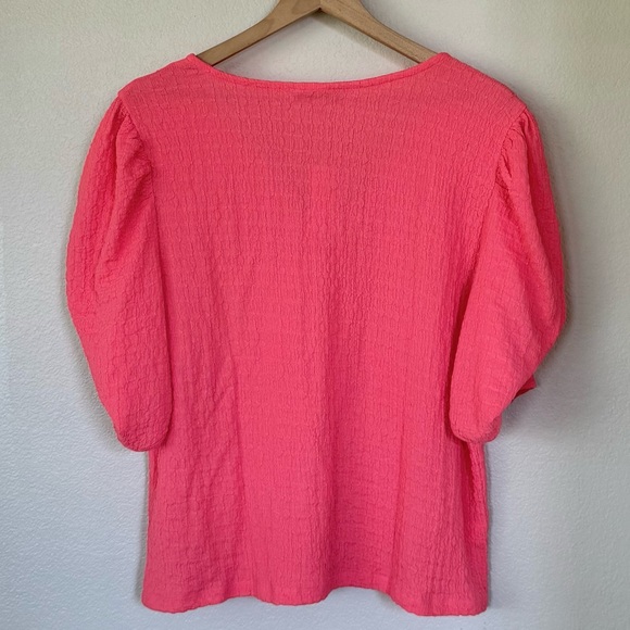 LOFT NWT XL Crinkle Pleated Sleeve Top in Sakura • Coral Pink Textured Blouse - Picture 5 of 12